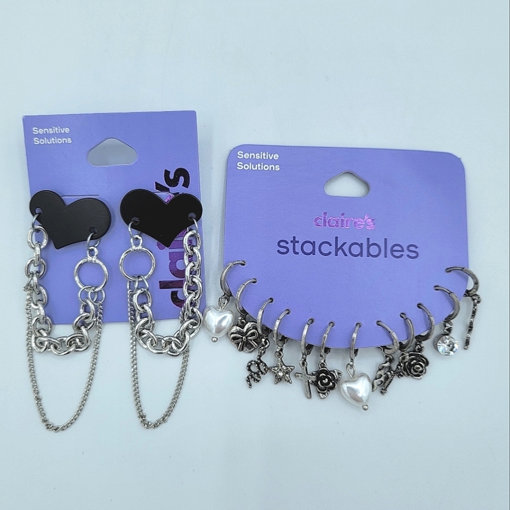 Claire's Silver Earrings Set NEW #0006